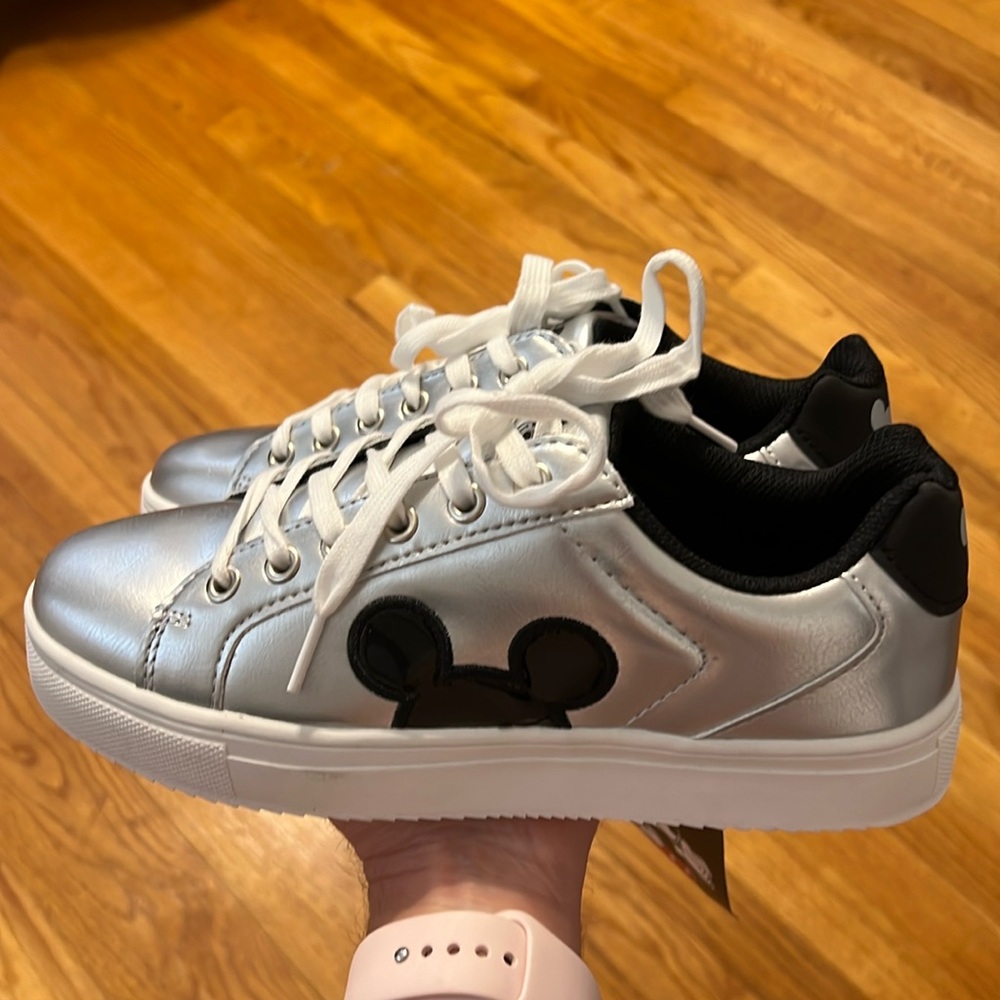 NWT Disney Mickey Mouse Silver & Black Sneakers- 7 - Picture 2 of 8